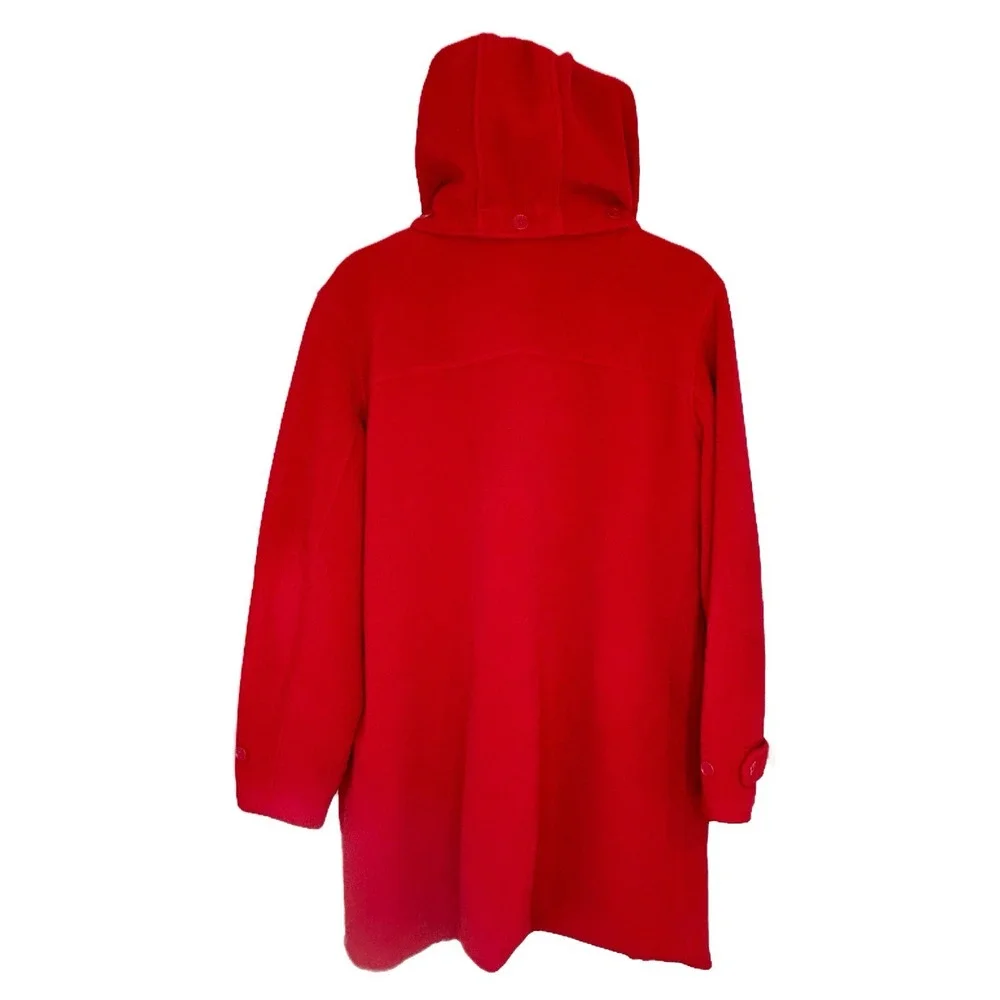 Denim & Co Fleece Coat Large L‎ Red Toggle Buttons Removable Hood Winter Jacket